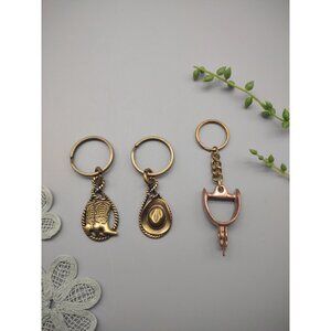 Vintage Lot of 3 Metal Western Cowboy Hat Lasso Boot Stirrup Spur Keychains